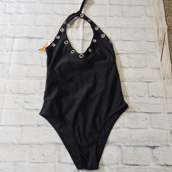 Loly Prada Other - Loly Prada Black Halter One-Piece Swimsuit with Grommet Details